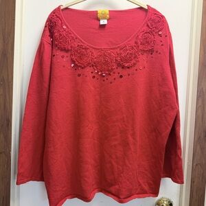 Ruby Rd. Red Floral Embellished Sweatshirt
